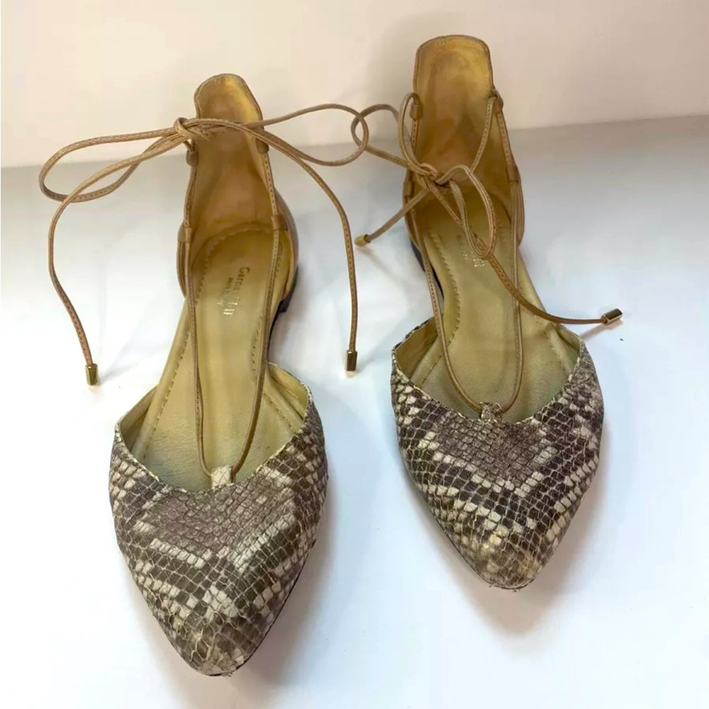 Garnet Hill Womens Ankle Lace Up Leather Ballet Flat Shoes Size 9 Made In Italy